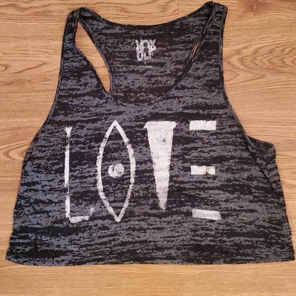 "Love" marbled gray & black crop top
